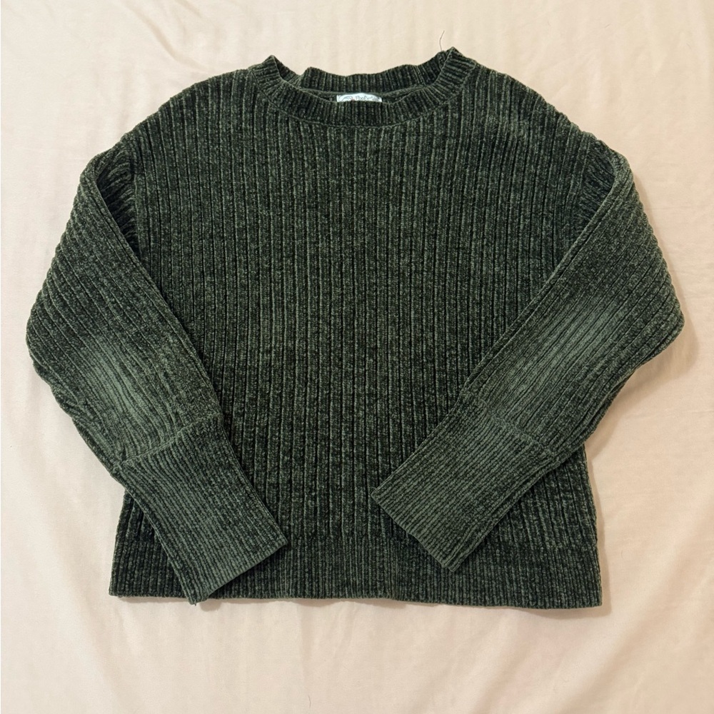 Poof! Green Crew Neck Sweater Chunky Knit